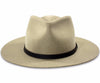 Frontal view of the Dylan wide brim fedora in putty